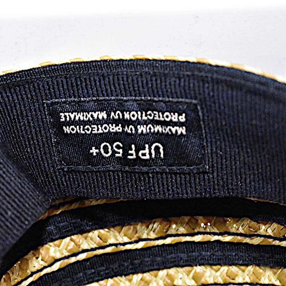 Eric Javits Womens Newsboy Hat Natural Raffia  Tan & Black UPF 50+ Packable Cap - Picture 7 of 7